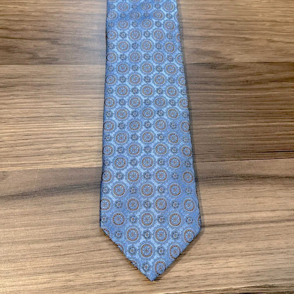 Brooks Brothers Silk Ice Blue Brown Textured Geometric Tie NWT